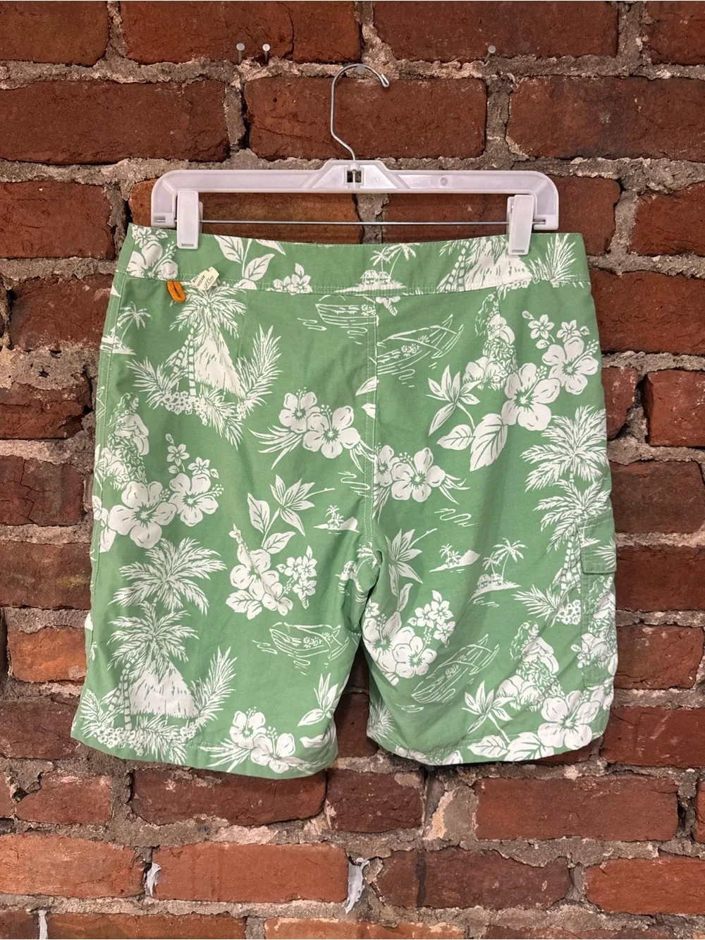 J. Crew Men’s Green Floral Swim Shorts with Orange Drawstring